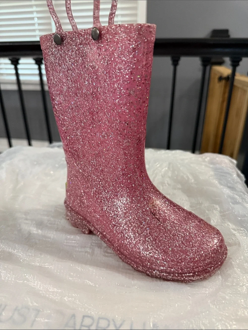 Western Chief Pink Glitter Kids Rain & Snow Boots with Heart Handles